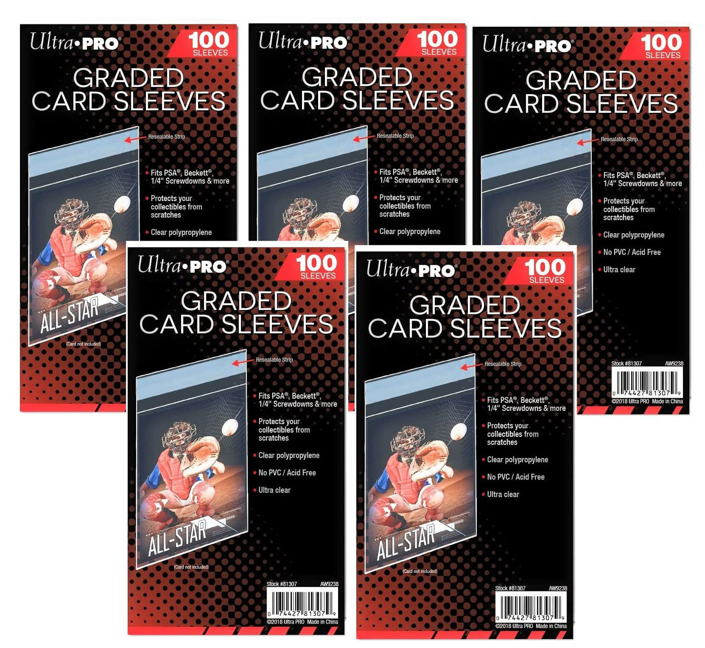 5 Ultra Pro Graded Card Sleeve Packs with Resealable Strip 500 Total (5 100ct Packages). Protects Graded Cards From Scratching and Dust. For Use w/ Beckett, Bgs, PSA and More.