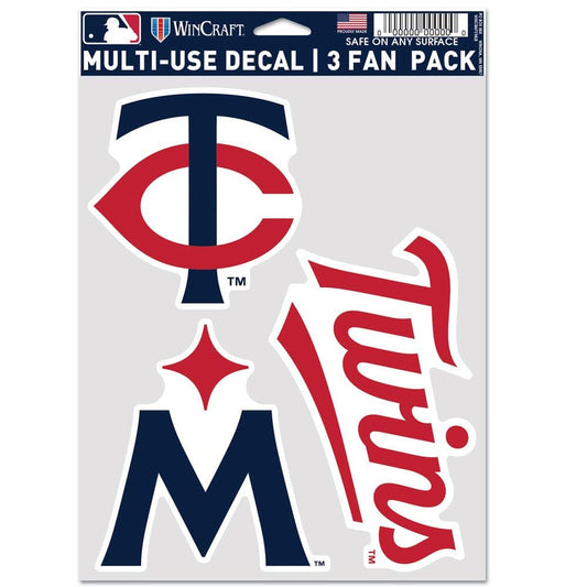 Wincraft MLB Minnesota Twins Decal Multi Use Fan 3 Pack, Team Colors, One Size