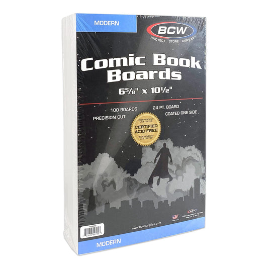 BCW Modern Comic Backing Boards - 100 Pack | Certified Acid-Free, Lab-Tested Archival Quality Comic Book Boards | Ideal for Comic Book Storage and Preservation