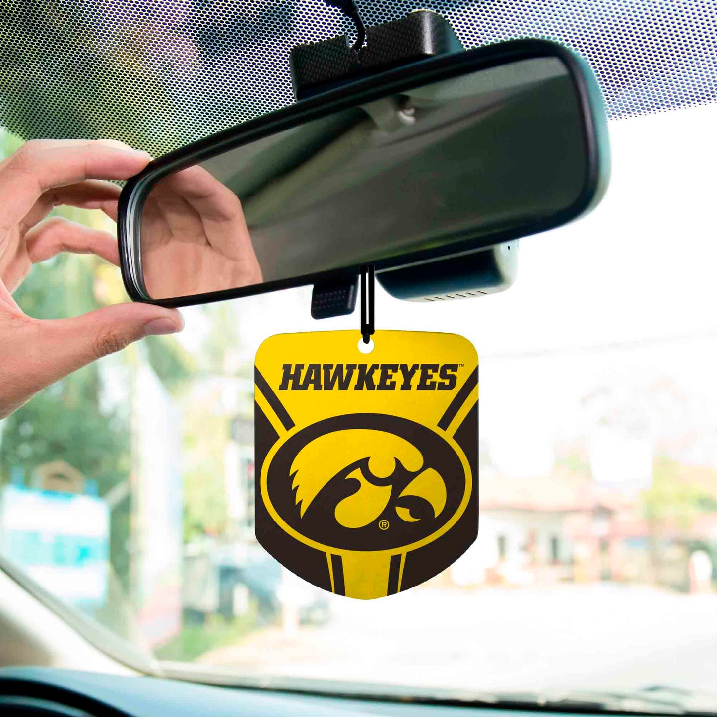 FANMATS 61613 NCAA Iowa Hawkeyes Hanging Car Air Freshener, 2 Pack, Black Ice Scent, Odor Eliminator, Shield Design with Team Logo