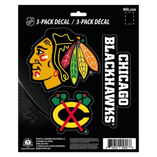 NHL Chicago Blackhawks Team Decal, 3-Pack