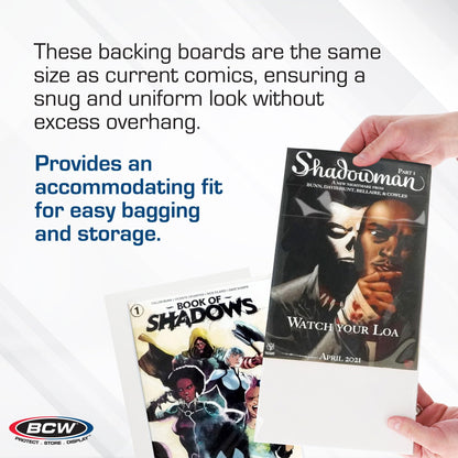 BCW Modern Comic Backing Boards - 100 Pack | Certified Acid-Free, Lab-Tested Archival Quality Comic Book Boards | Ideal for Comic Book Storage and Preservation