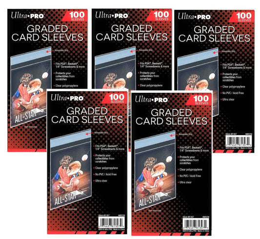 5 Ultra Pro Graded Card Sleeve Packs with Resealable Strip 500 Total (5 100ct Packages). Protects Graded Cards From Scratching and Dust. For Use w/ Beckett, Bgs, PSA and More.